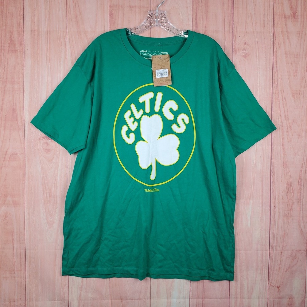 Mitchell & Ness T-Shirt Mens XL Green Graphic Shamrock Logo NBA Boston Celtics